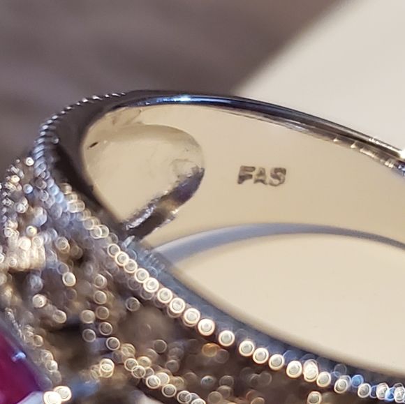 Lab Created Pink Sapphire w/28 CZ SS Ring, Sz 9 - Picture 12 of 12